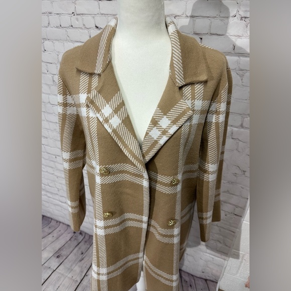 ANNE KLEIN Notched Collar Plaid Sweater Cardigan Size M - Picture 4 of 13